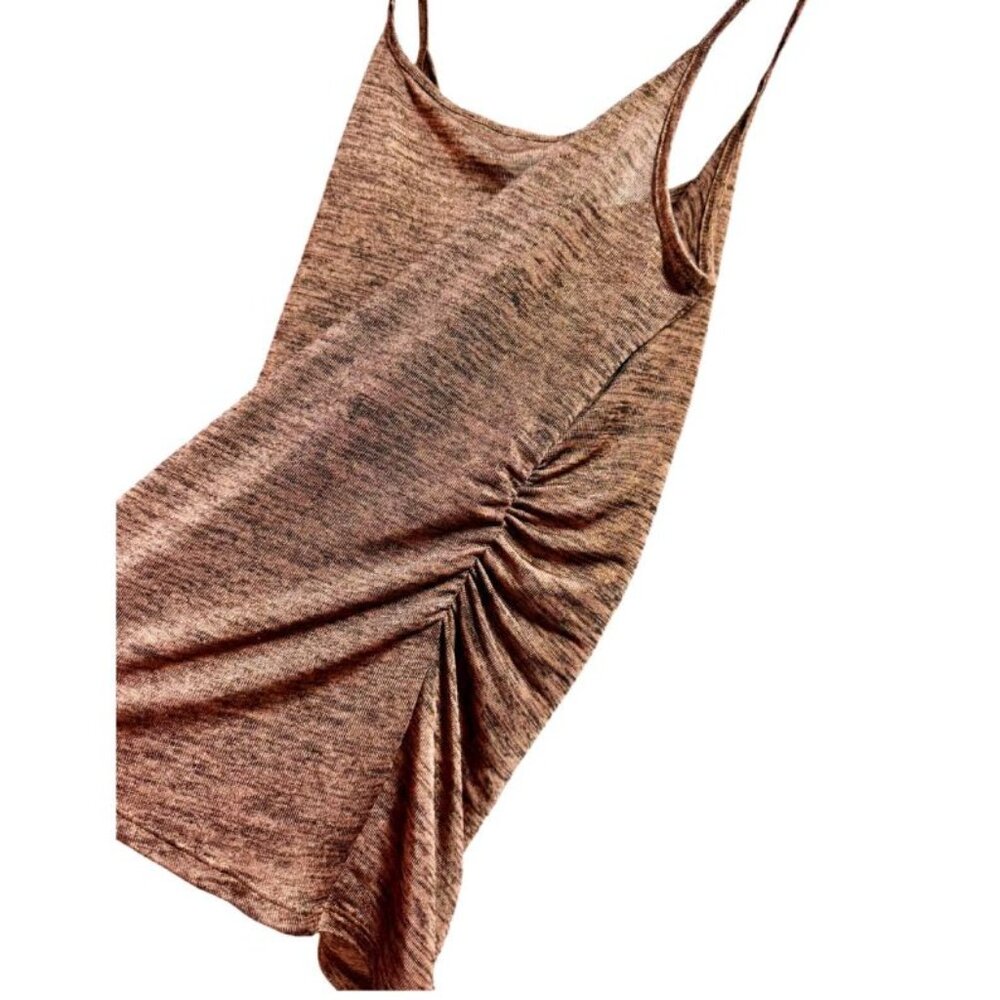 Express Ruched Side Cami Top Size M | Brown Sleeveless Stretch Tank Blouse - Picture 4 of 6